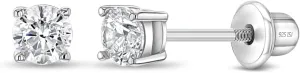 925 Sterling Silver Kids 2mm-5mm Clear Cubic Zirconia Round Stud Solitaire Screw Back Earrings for Babies & Toddlers - Baby Girl Earrings with Safety Screw Backs for Infant and Toddler Children