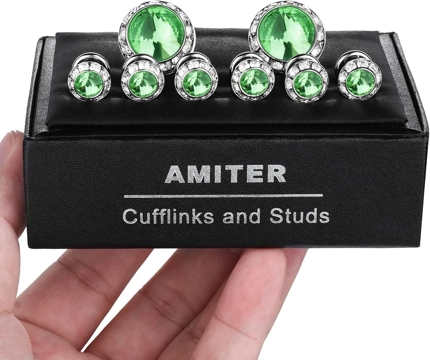 AMITER Crystal Cufflinks and Tuxedo Studs for Men, Cuff Links Suits for Shirt Formal Dress Business Wedding Anniversary