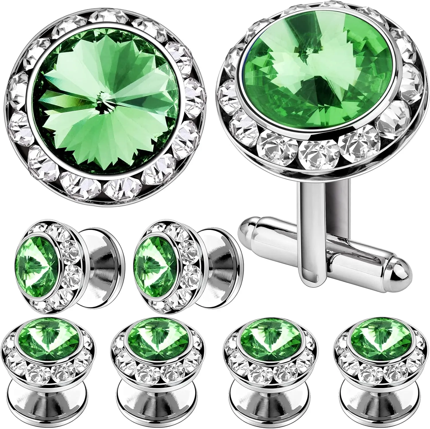 AMITER Crystal Cufflinks and Tuxedo Studs for Men, Cuff Links Suits for Shirt Formal Dress Business Wedding Anniversary
