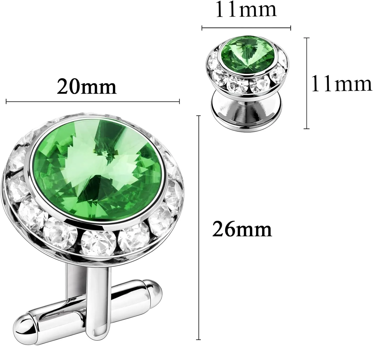 AMITER Crystal Cufflinks and Tuxedo Studs for Men, Cuff Links Suits for Shirt Formal Dress Business Wedding Anniversary