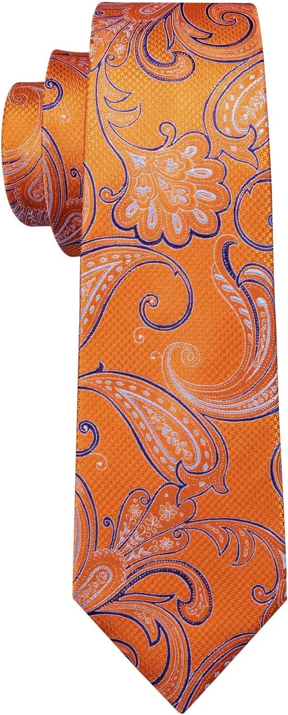 Barry.Wang Men Ties Paisley Woven Silk Necktie Set with Pocket Suqare Cufflinks Formal