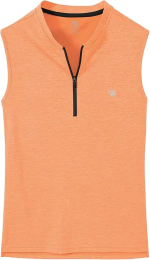 BGOWATU Women's Golf Polo Shirts Sleeveless Zip Up Collarless UPF 50  Tennis T-Shirt Lightweight Quick Dry
