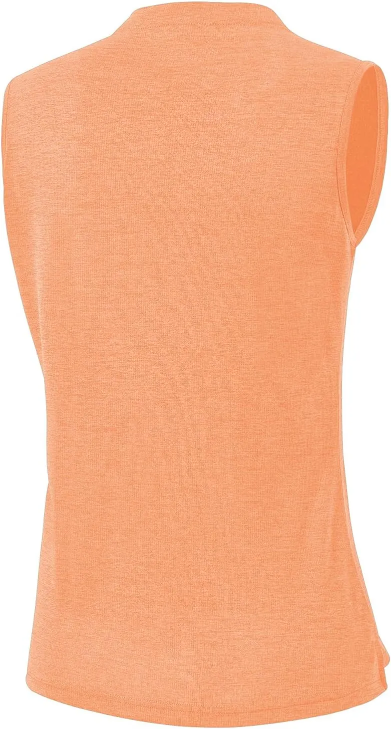 BGOWATU Women's Golf Polo Shirts Sleeveless Zip Up Collarless UPF 50  Tennis T-Shirt Lightweight Quick Dry