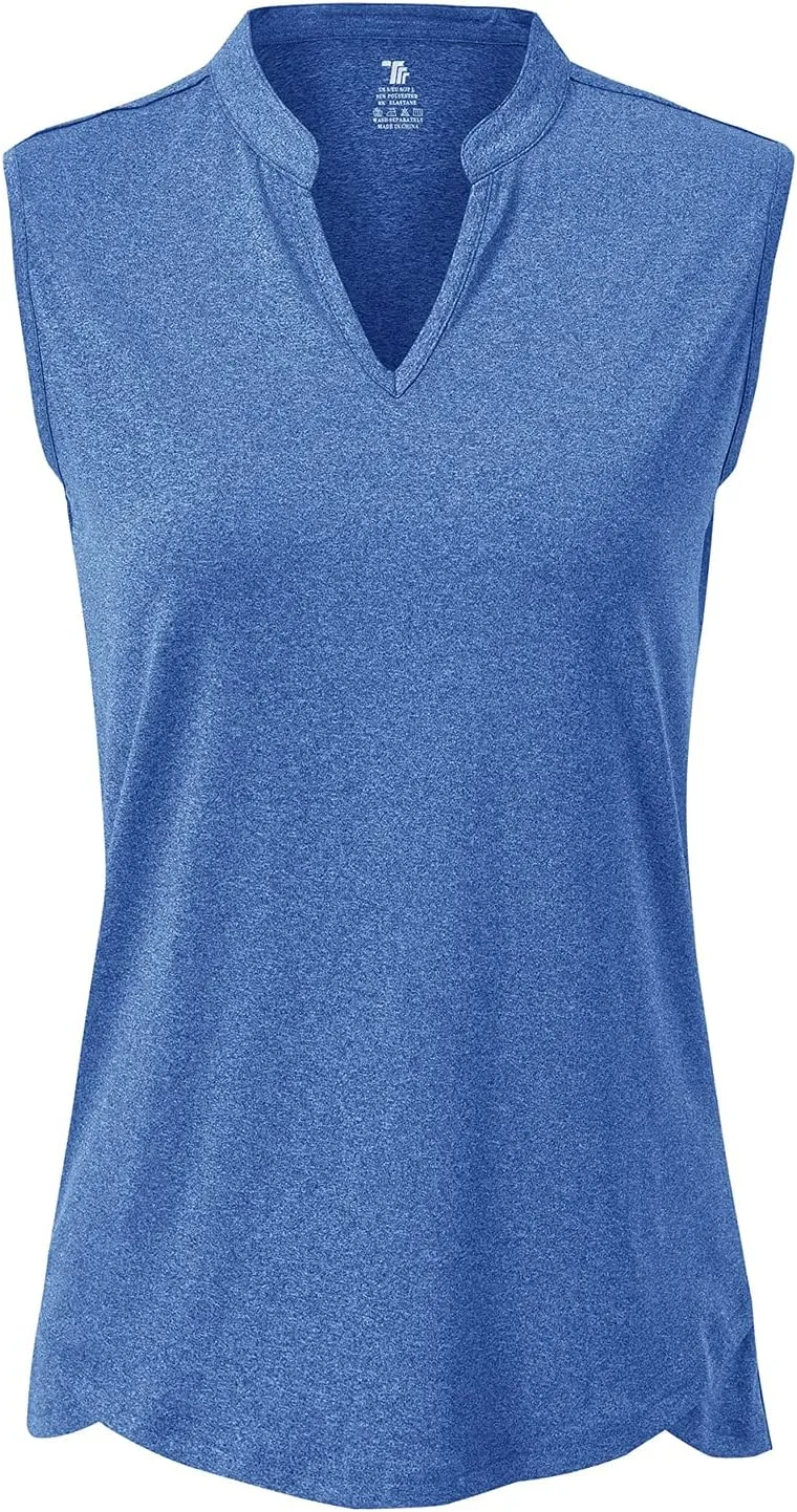 BGOWATU Women's Golf Polo T-Shirts Sleeveless V Neck Collarless Tennis Shirts UV Protection Quick Dry Lightweight