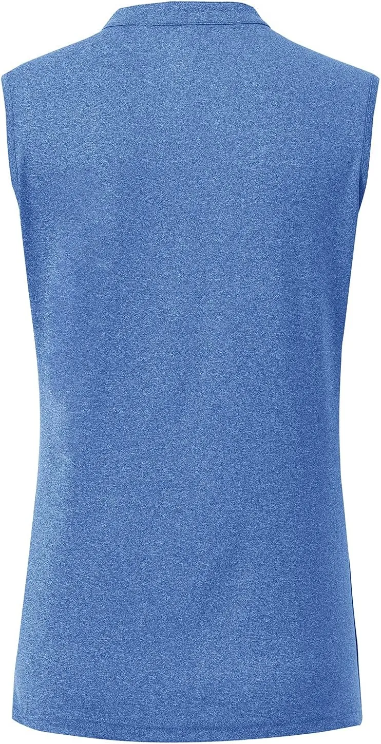 BGOWATU Women's Golf Polo T-Shirts Sleeveless V Neck Collarless Tennis Shirts UV Protection Quick Dry Lightweight