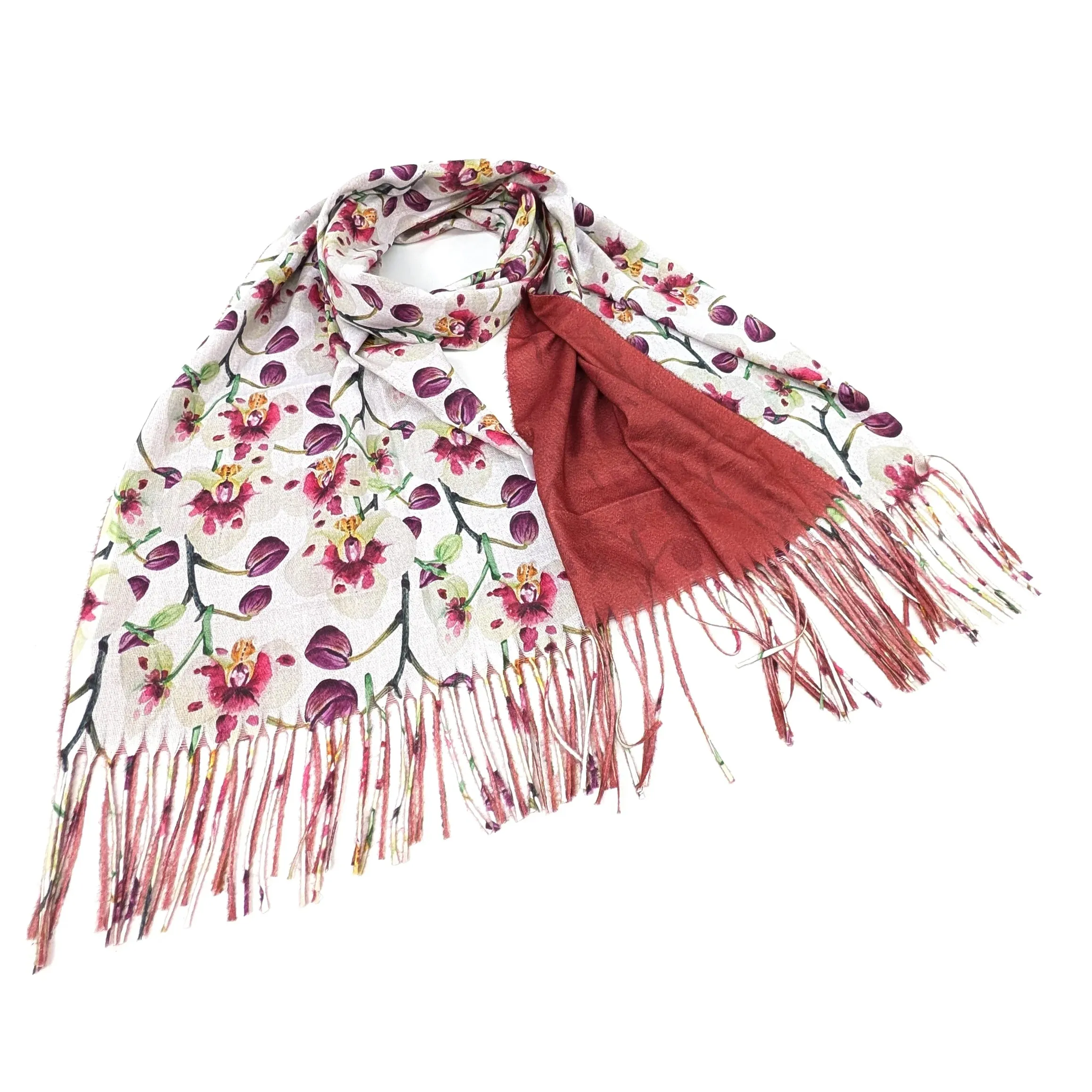 Black Ginger 180cm Mulberry Orchid Flower Pashmina Scarf - 736-517