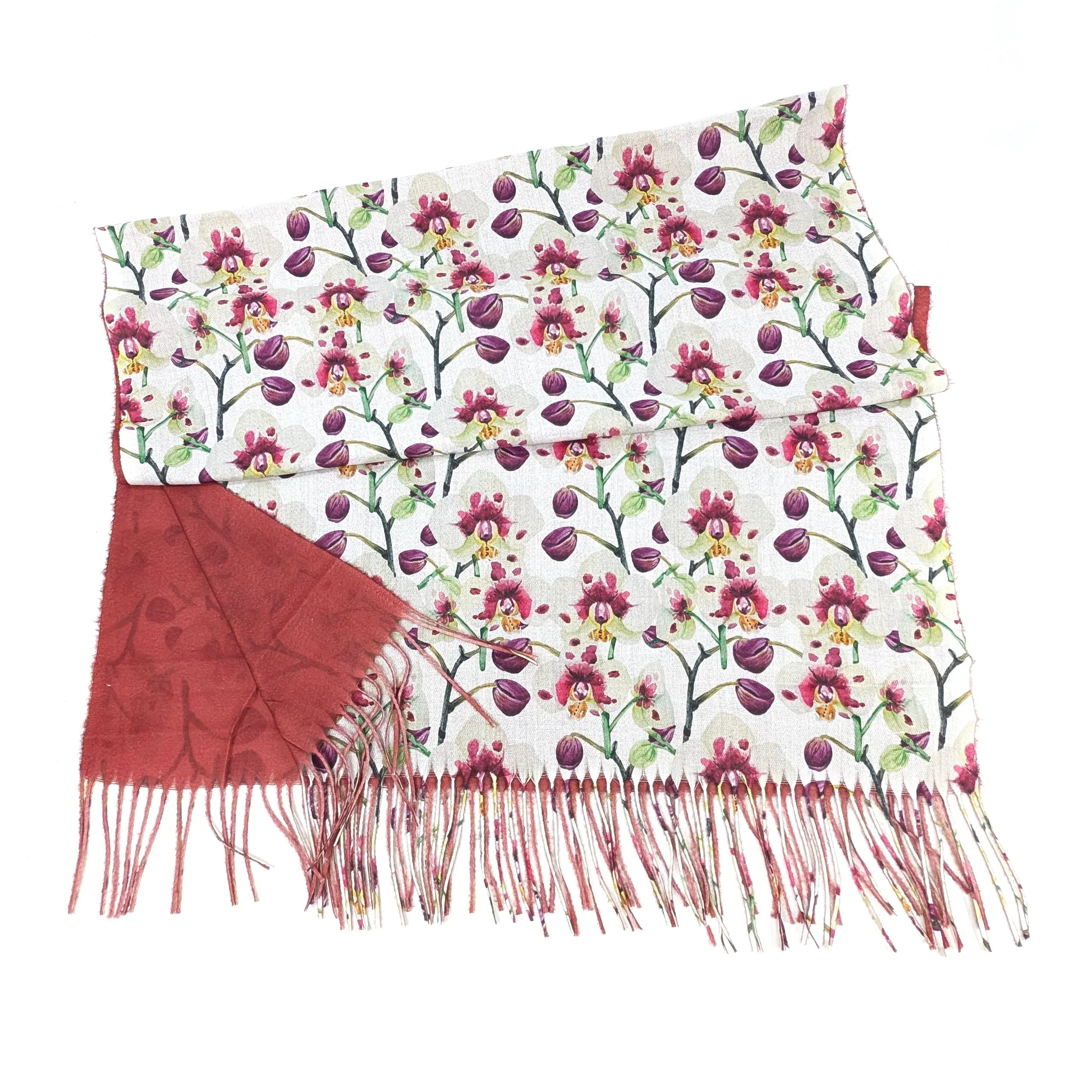 Black Ginger 180cm Mulberry Orchid Flower Pashmina Scarf - 736-517