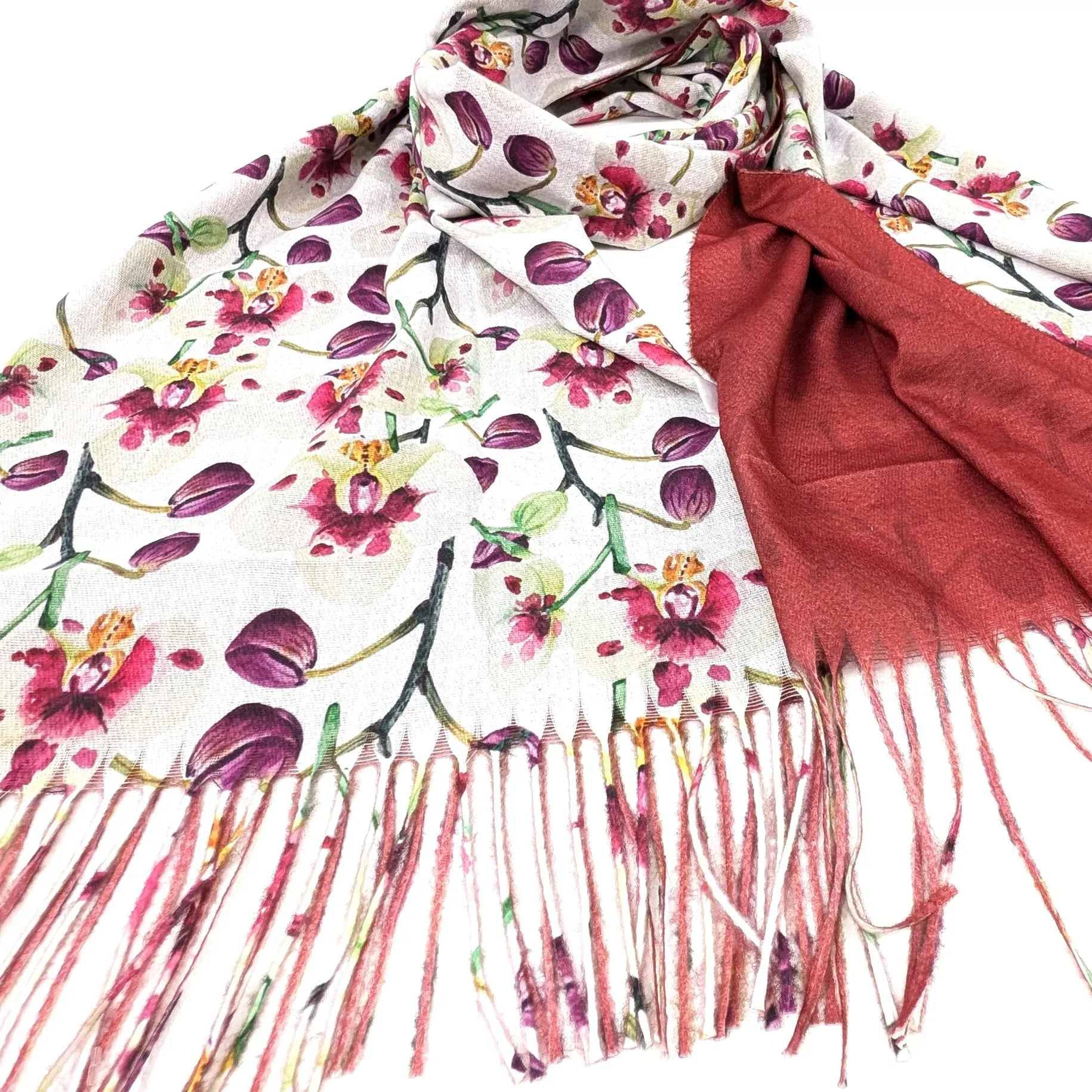 Black Ginger 180cm Mulberry Orchid Flower Pashmina Scarf - 736-517