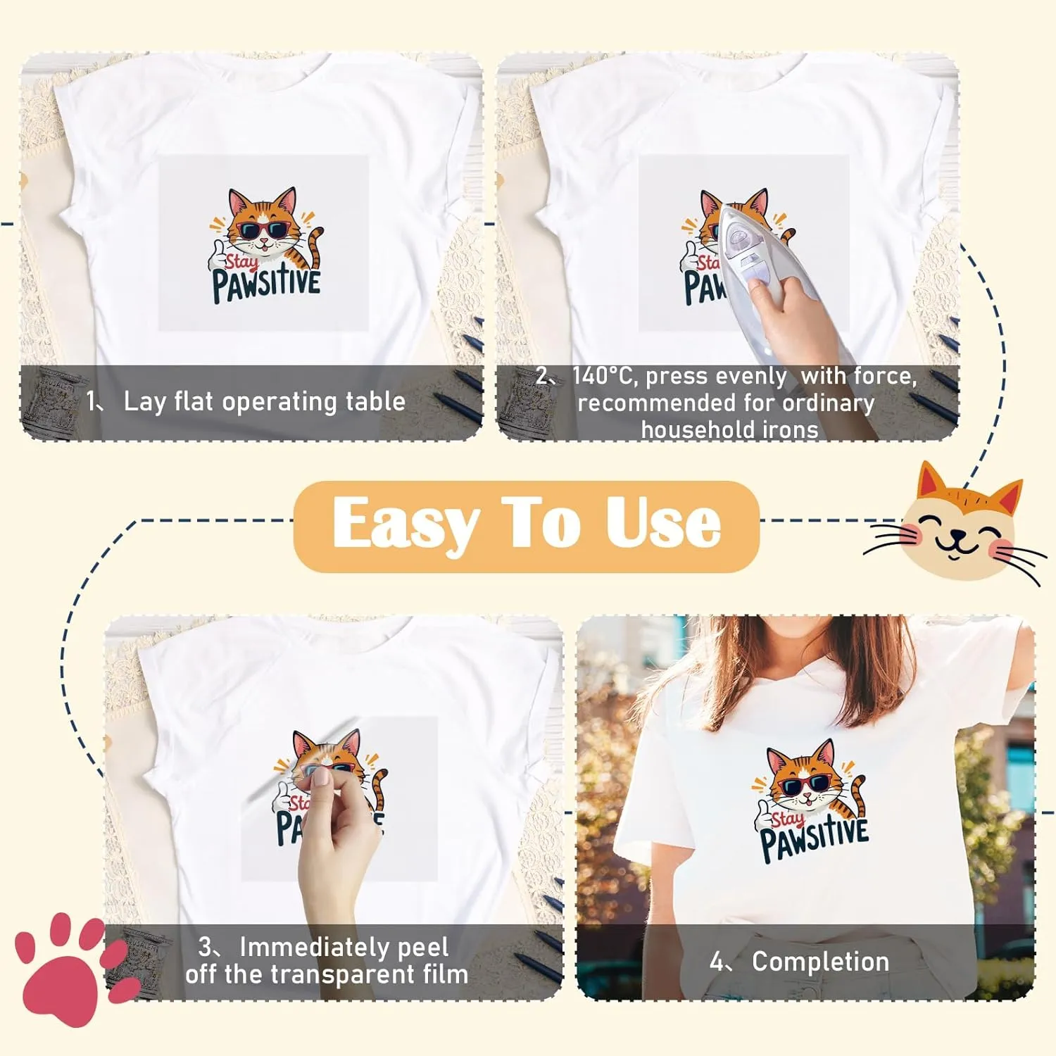Cat Iron on Transfers -30 Sheets Funny Animal DTF Transfers Ready to Press Iron on Vinyl Design Patches for Hat Bag DIY Craft Decor Cat Shirts for Women Cat Lover Costume