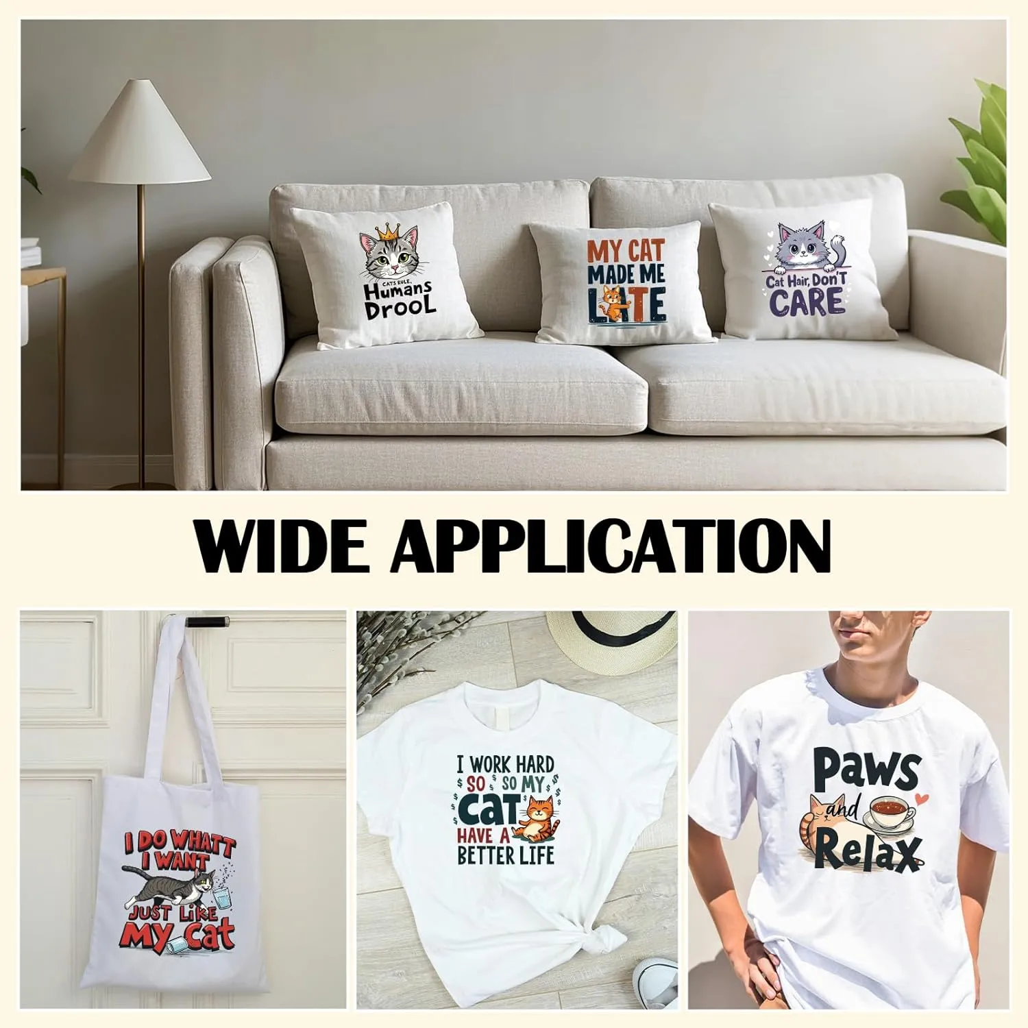 Cat Iron on Transfers -30 Sheets Funny Animal DTF Transfers Ready to Press Iron on Vinyl Design Patches for Hat Bag DIY Craft Decor Cat Shirts for Women Cat Lover Costume