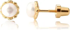 Cherished Moments Children's Sterling Silver or 14k Gold Plated Cultured Pearl Screw Back Earrings for Babies, Little Girls, Kids and Toddlers