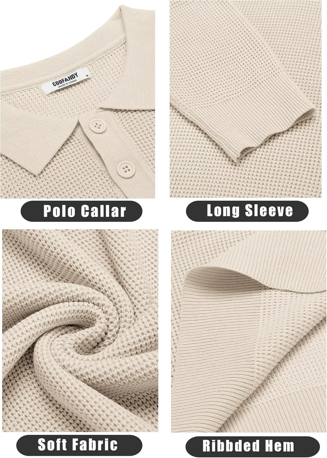 COOFANDY Mens Knit Polo Shirts Long Sleeve Sweater Casual Polo Shirts Lightweight Collared T Shirts