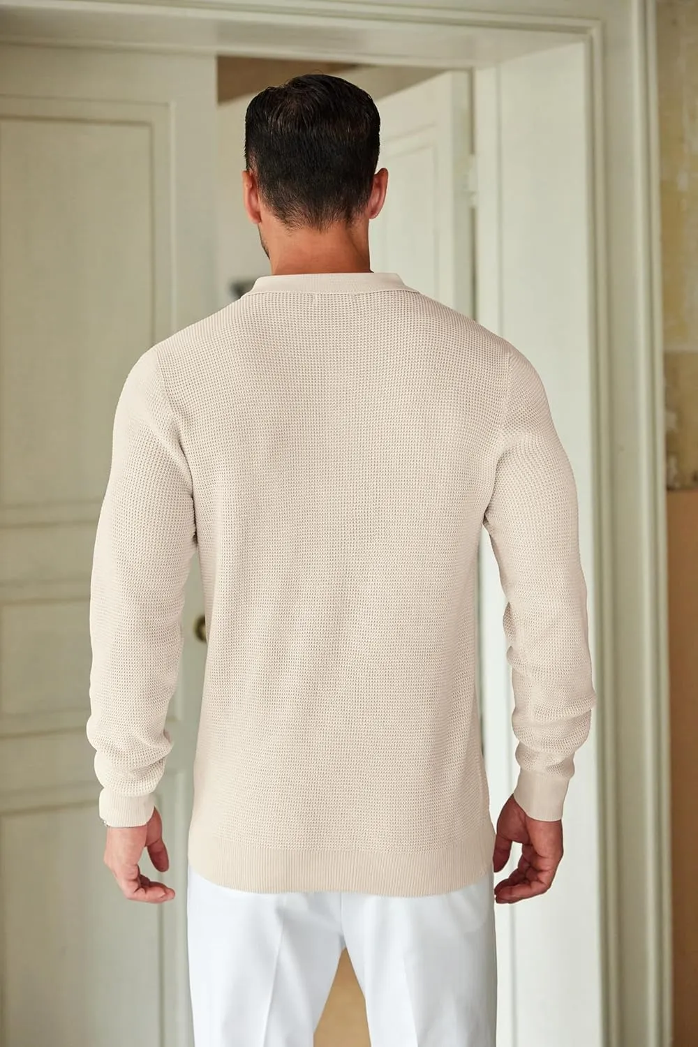 COOFANDY Mens Knit Polo Shirts Long Sleeve Sweater Casual Polo Shirts Lightweight Collared T Shirts