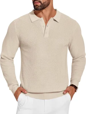 COOFANDY Mens Knit Polo Shirts Long Sleeve Sweater Casual Polo Shirts Lightweight Collared T Shirts