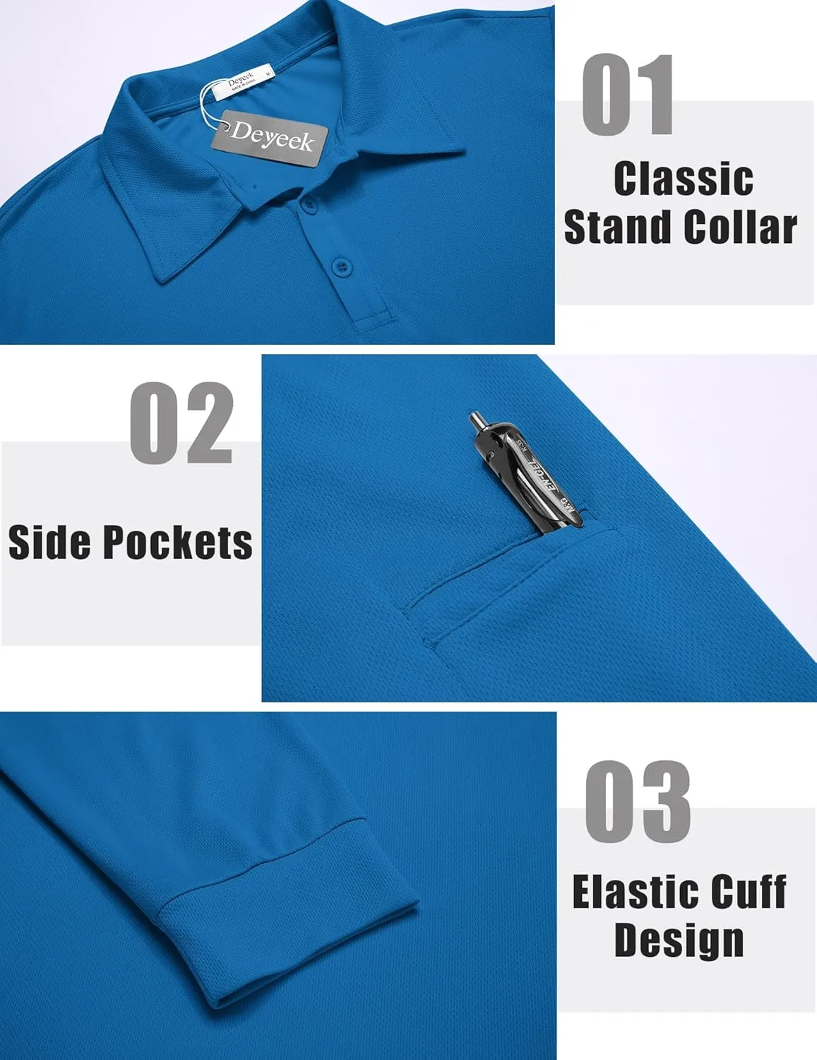 Deyeek Men's Polo Shirts Long Sleeve Golf Polo Shirts for Men Quick Dry UPF 50  Sun Protection Polos Casual Collared Shirts