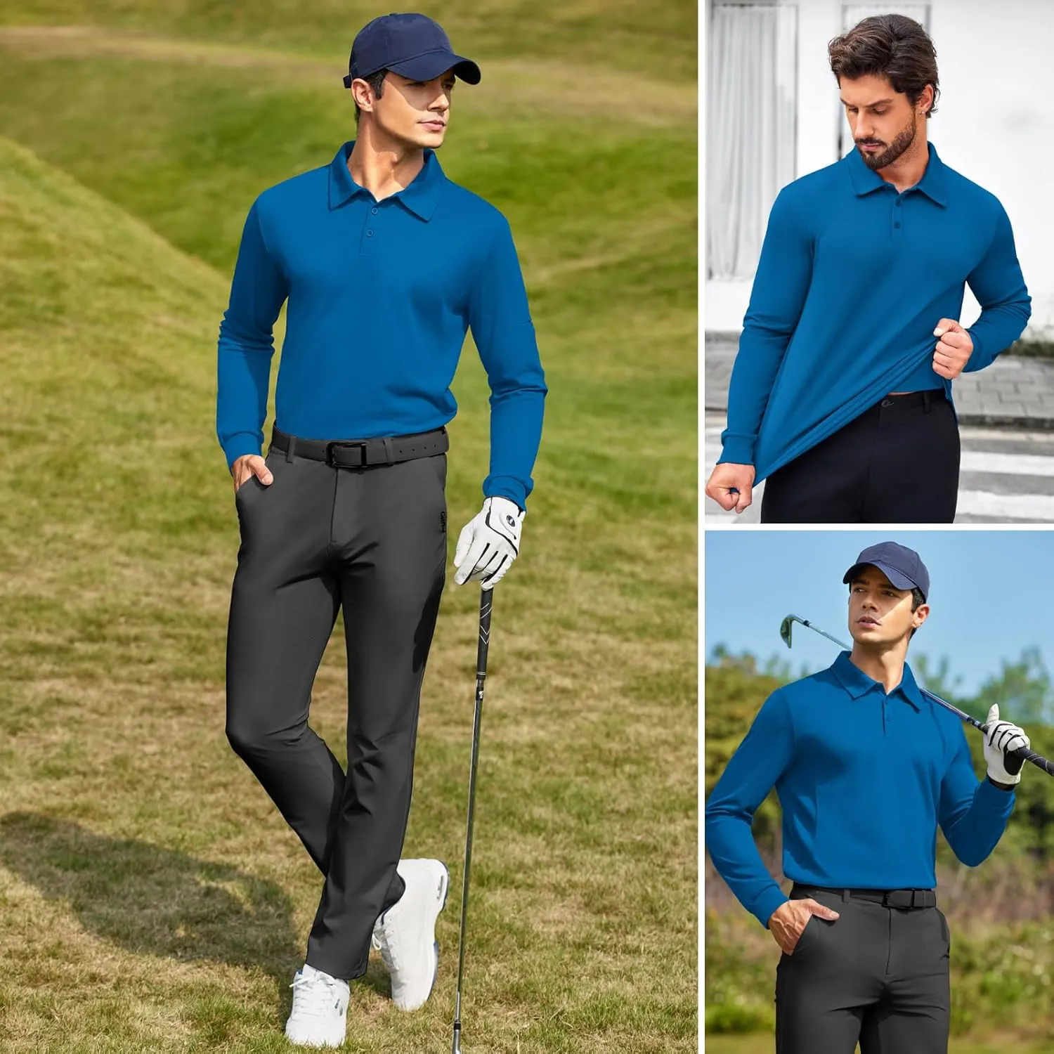 Deyeek Men's Polo Shirts Long Sleeve Golf Polo Shirts for Men Quick Dry UPF 50  Sun Protection Polos Casual Collared Shirts