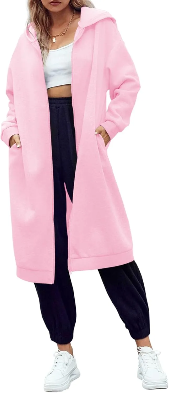 Dyexces Women Zip Up Hoodie Casual Long Hoodies for Women Tunic Sweatshirts Jackets Winter Coat with Pockets
