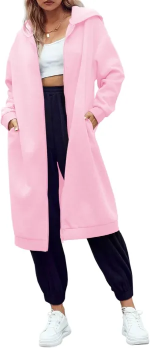 Dyexces Women Zip Up Hoodie Casual Long Hoodies for Women Tunic Sweatshirts Jackets Winter Coat with Pockets
