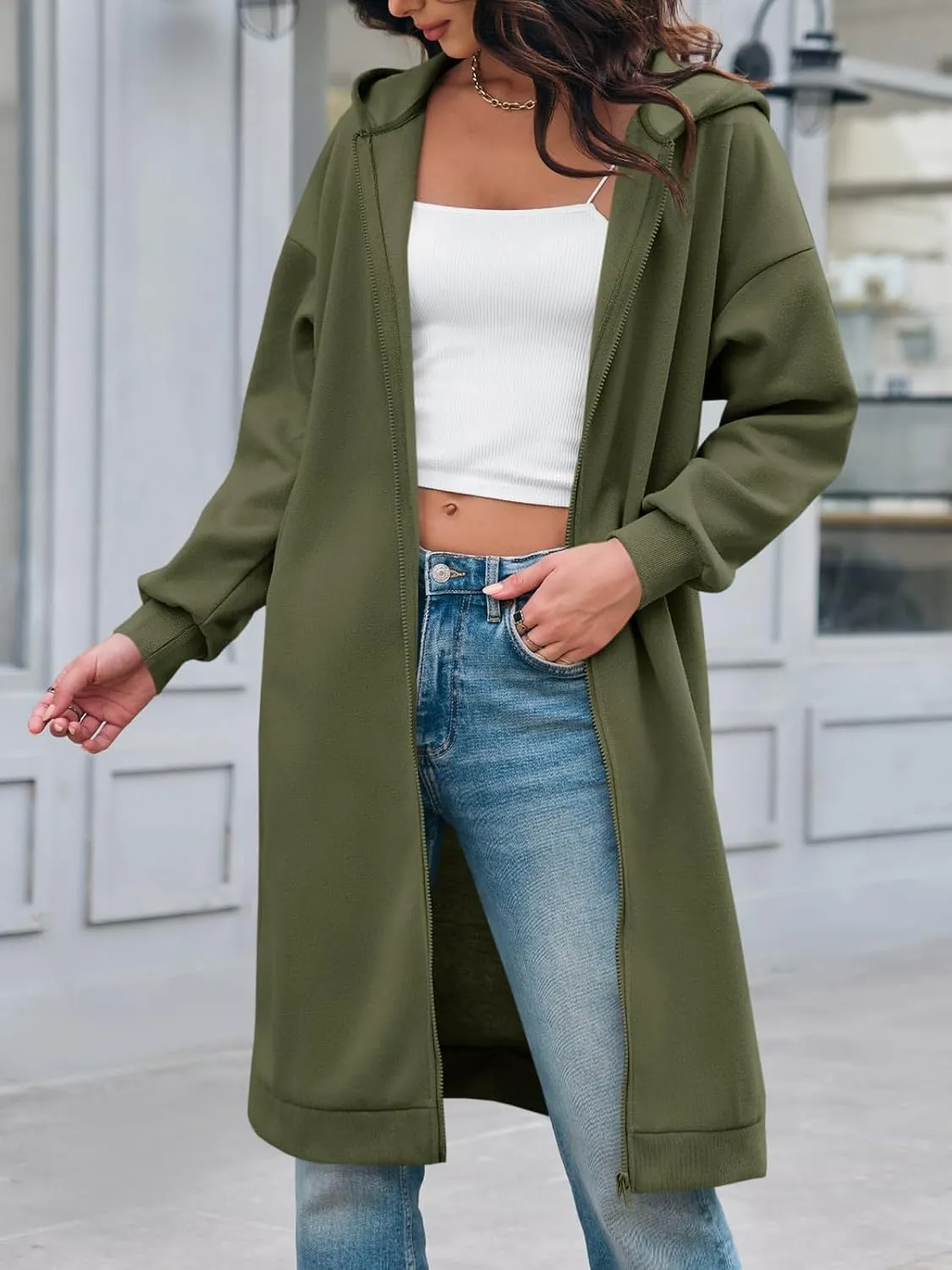 Dyexces Women Zip Up Hoodie Casual Long Hoodies for Women Tunic Sweatshirts Jackets Winter Coat with Pockets