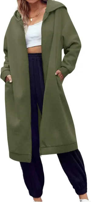Dyexces Women Zip Up Hoodie Casual Long Hoodies for Women Tunic Sweatshirts Jackets Winter Coat with Pockets
