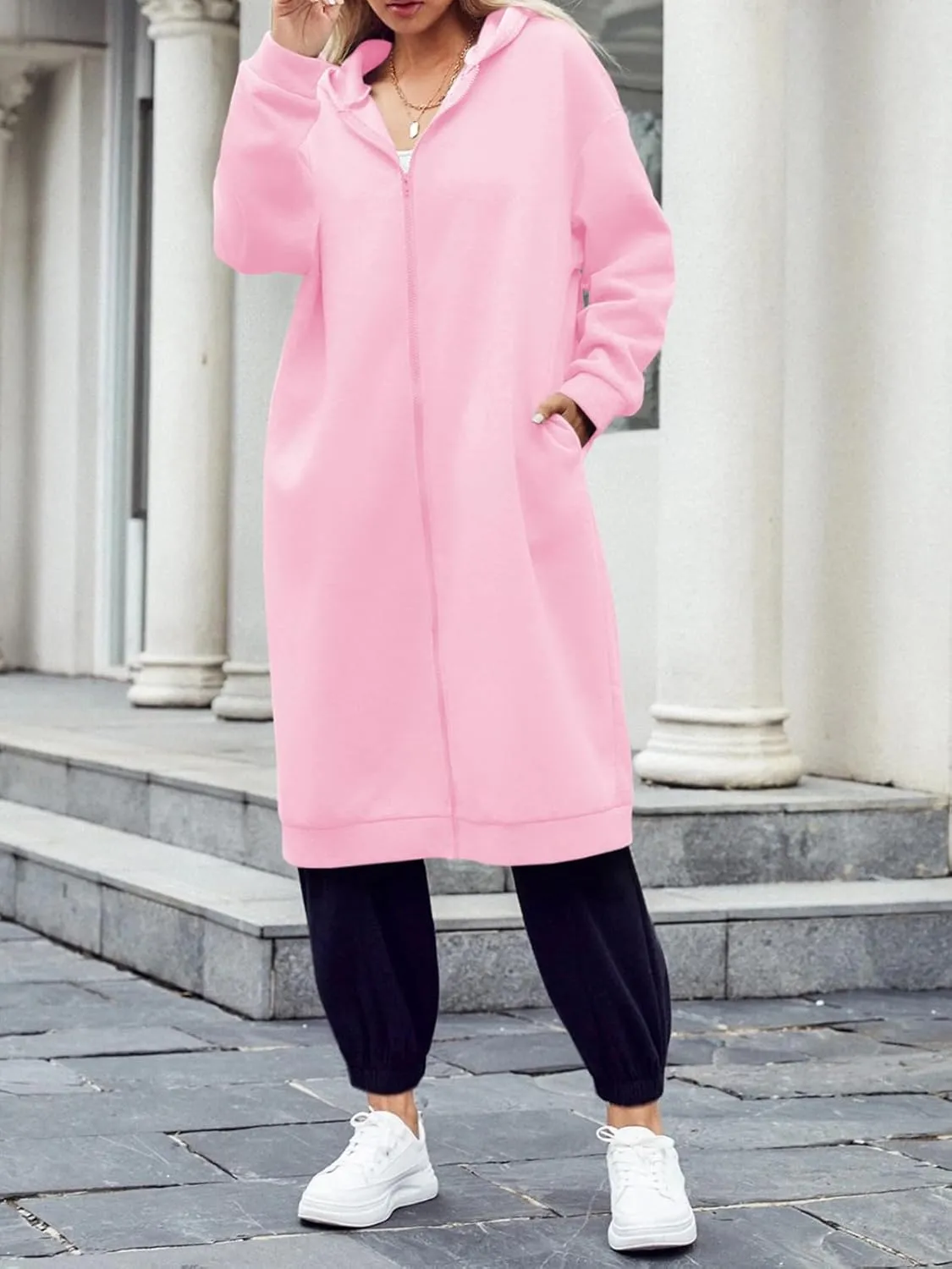 Dyexces Women Zip Up Hoodie Casual Long Hoodies for Women Tunic Sweatshirts Jackets Winter Coat with Pockets