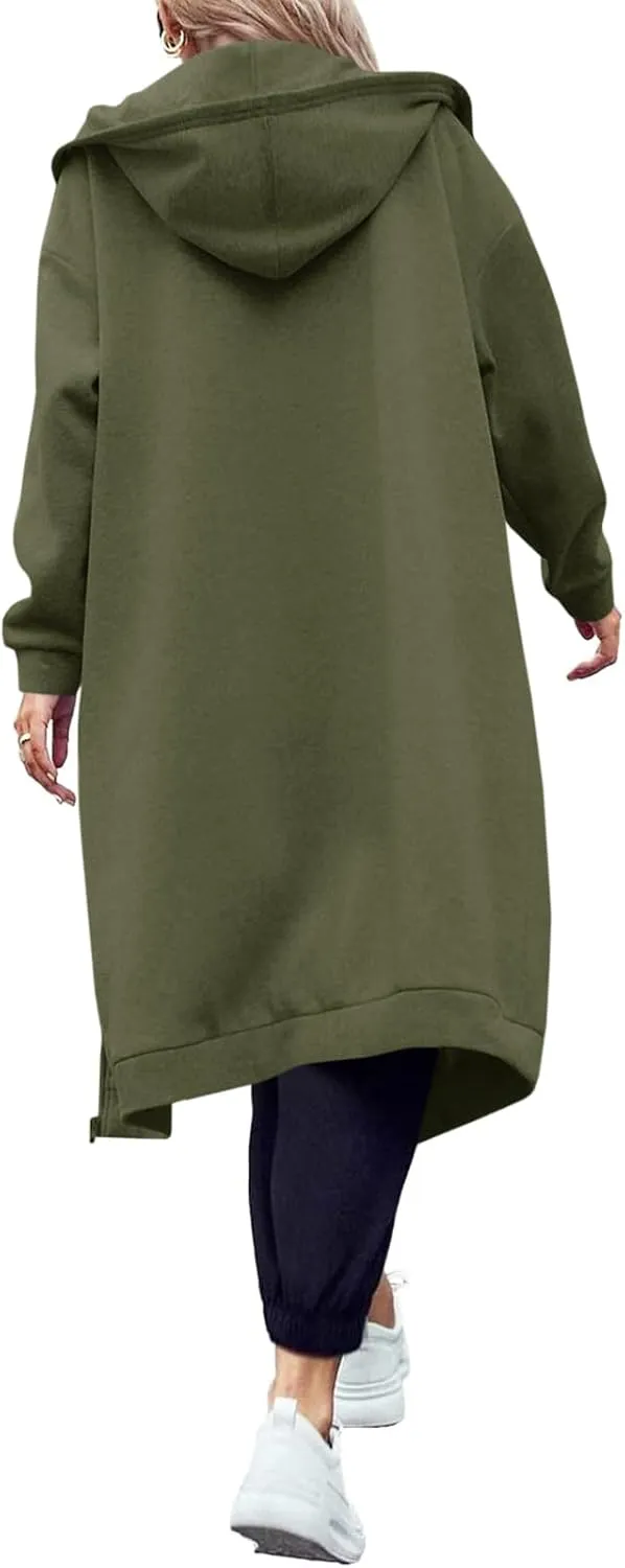 Dyexces Women Zip Up Hoodie Casual Long Hoodies for Women Tunic Sweatshirts Jackets Winter Coat with Pockets