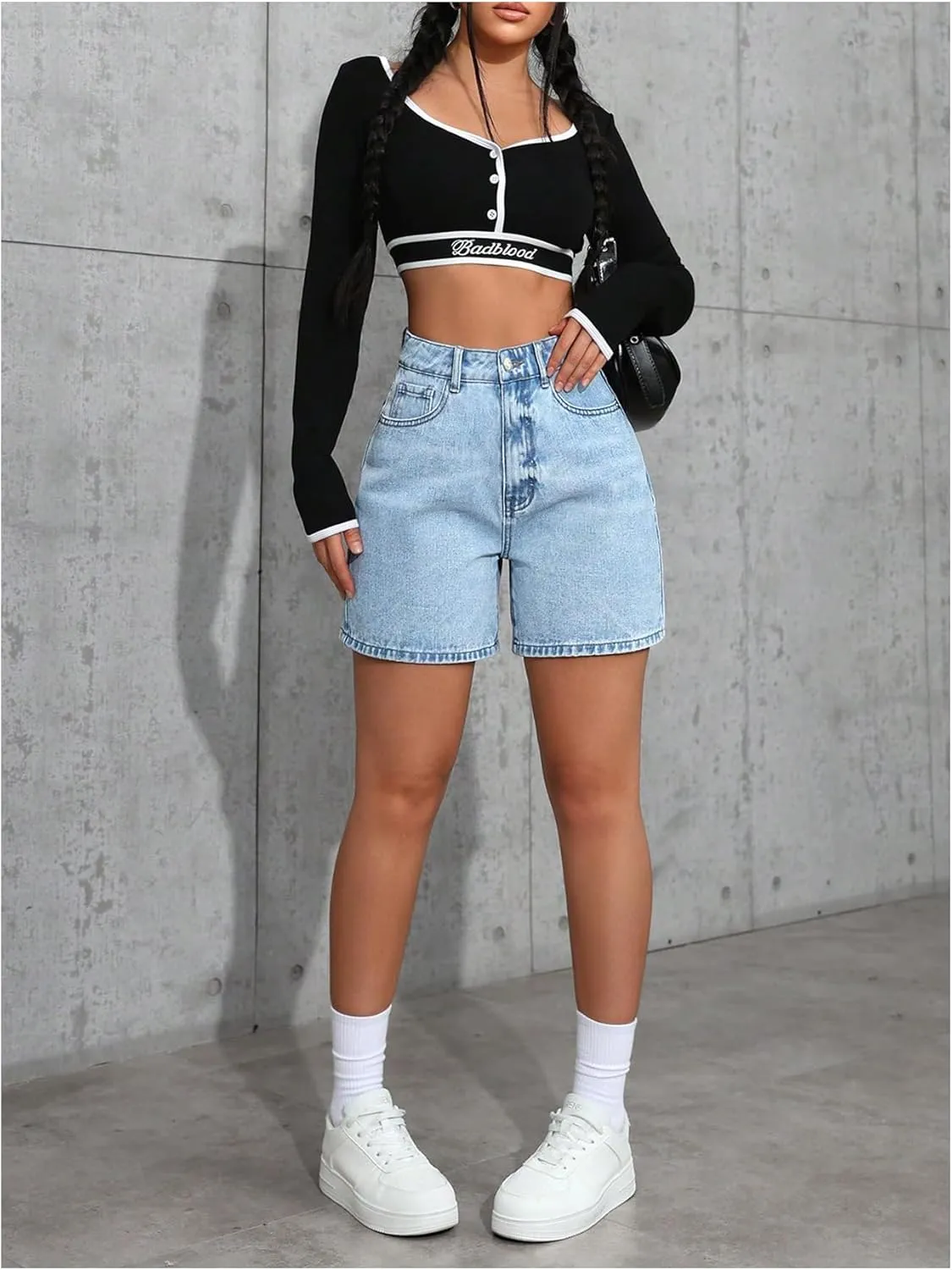 Floerns Women's High Waist Denim Shorts Summer Straight Leg Jean Shorts with Pocket