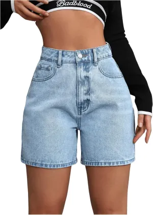 Floerns Women's High Waist Denim Shorts Summer Straight Leg Jean Shorts with Pocket