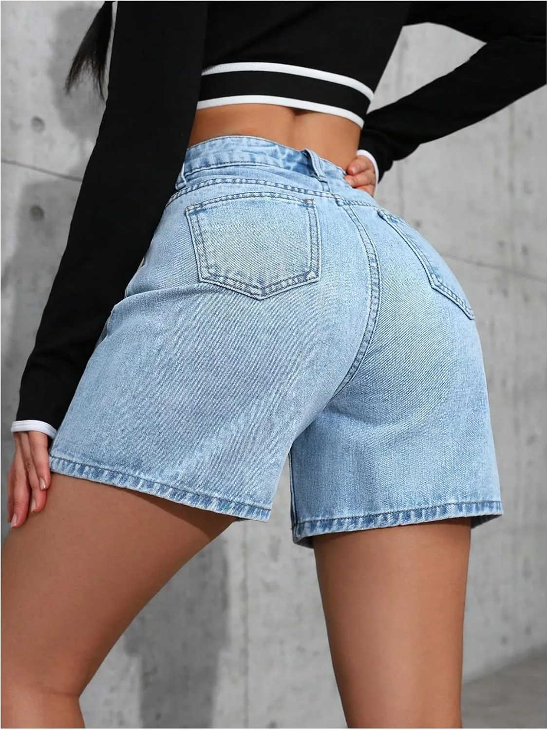 Floerns Women's High Waist Denim Shorts Summer Straight Leg Jean Shorts with Pocket