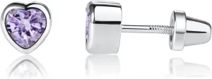 Girls' Sterling Silver CZ Simulated Birthstone Heart Earrings with Screw Back for Baby, Toddler and Kids (6mm)
