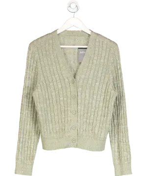 GOELIA Green Linen Sequins Openwork Knit Cardigan UK M