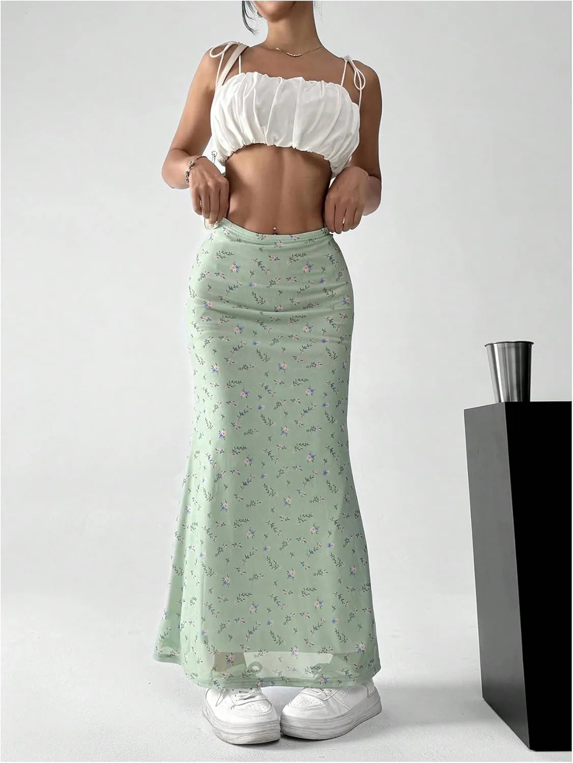GORGLITTER Women's Floral Flowy Mesh Maxi Skirt High Waisted A Line Long Skirts Summer Outfits