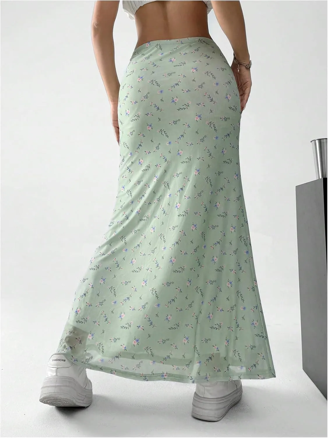 GORGLITTER Women's Floral Flowy Mesh Maxi Skirt High Waisted A Line Long Skirts Summer Outfits
