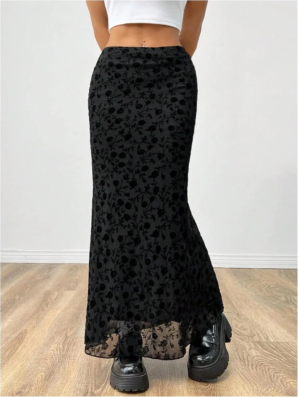 GORGLITTER Women's Floral Flowy Mesh Maxi Skirt High Waisted A Line Long Skirts Summer Outfits