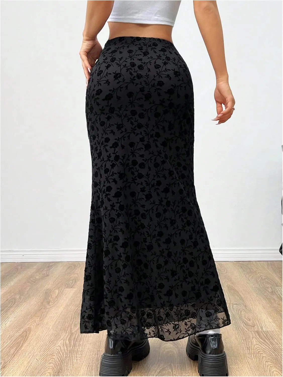 GORGLITTER Women's Floral Flowy Mesh Maxi Skirt High Waisted A Line Long Skirts Summer Outfits