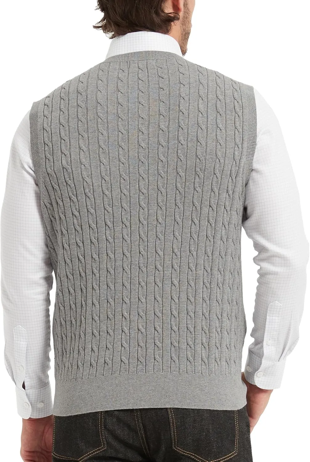 Kallspin Mens Cable Knit Sweater Vest Pure Cotton V-Neck Sleeveless Knitted Pullover for Fall Winter