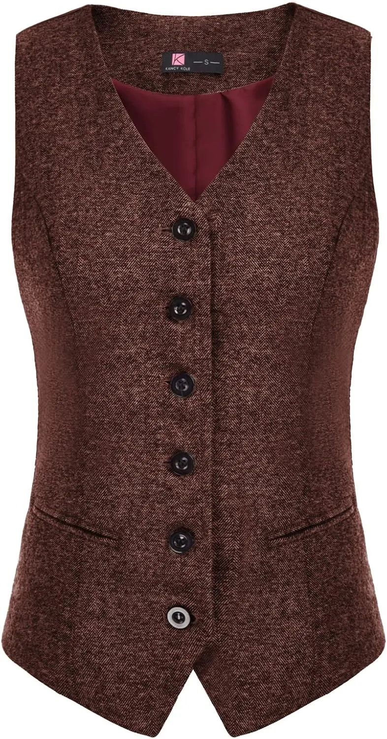 KANCY KOLE Women's Vintage Vest Fully Lined Formal Business Dress Suits Button Down Steampunk Waistcoat