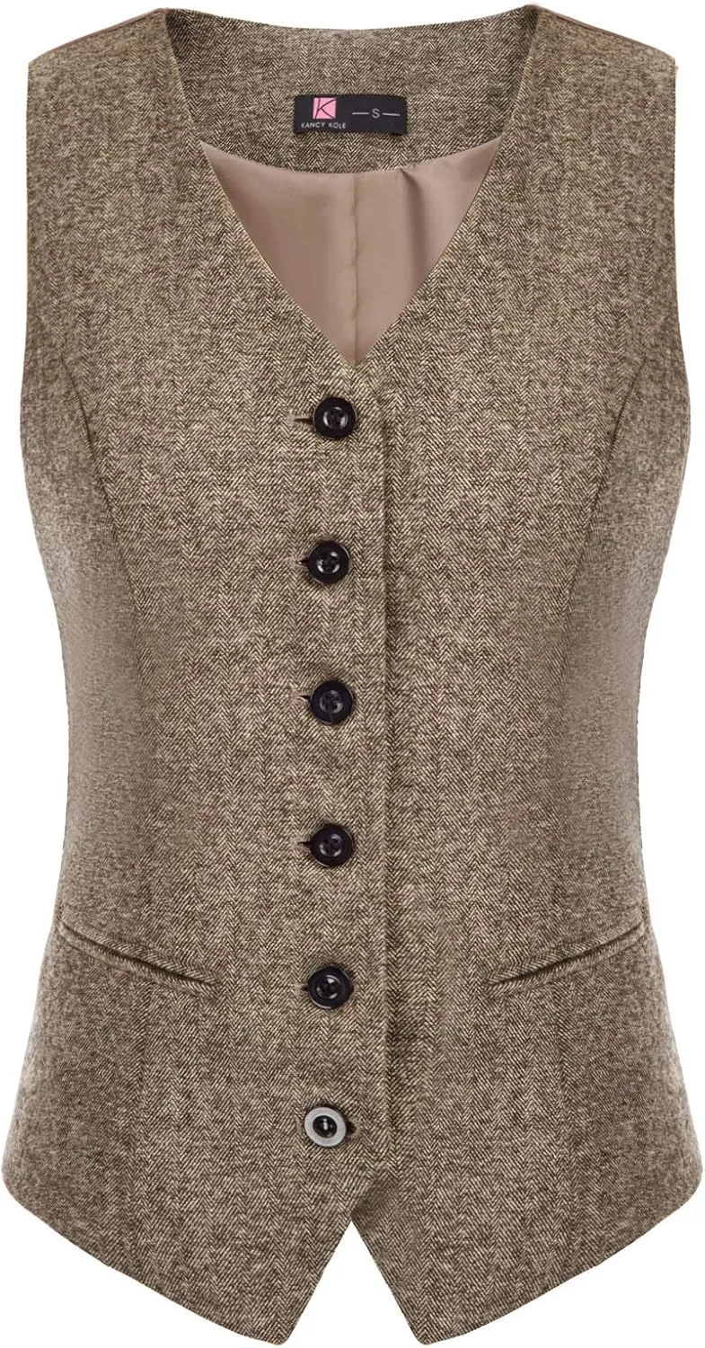 KANCY KOLE Women's Vintage Vest Fully Lined Formal Business Dress Suits Button Down Steampunk Waistcoat