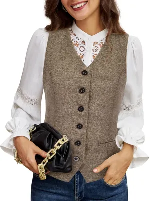 KANCY KOLE Women's Vintage Vest Fully Lined Formal Business Dress Suits Button Down Steampunk Waistcoat