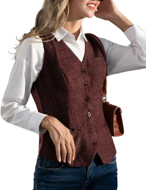 KANCY KOLE Women's Vintage Vest Fully Lined Formal Business Dress Suits Button Down Steampunk Waistcoat