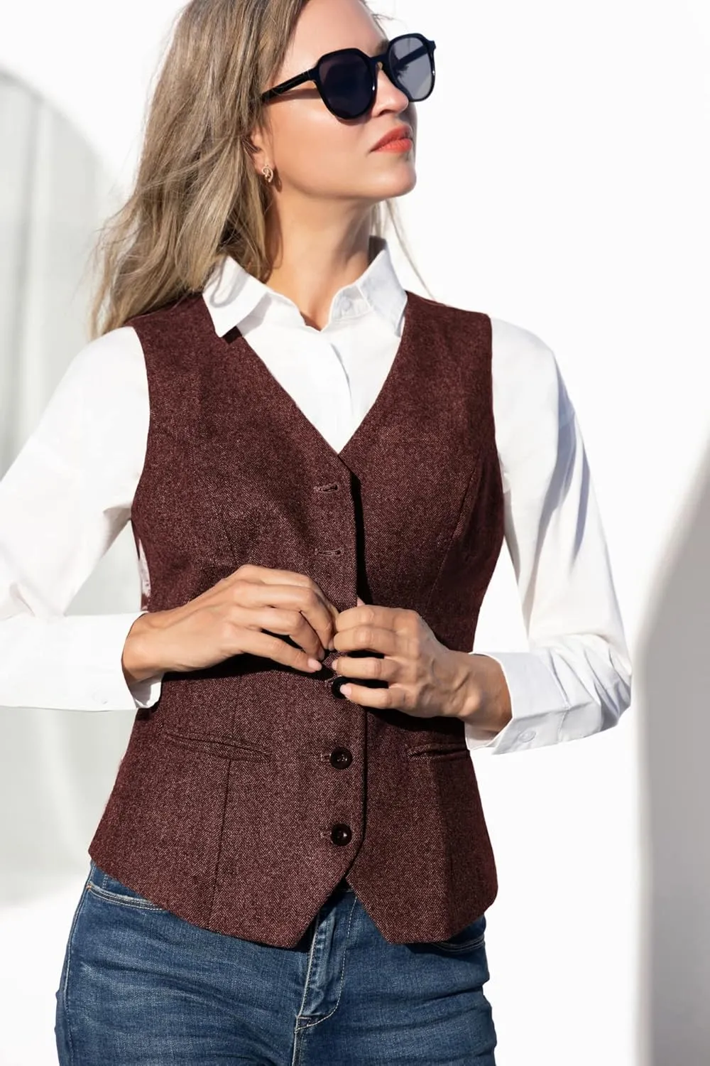 KANCY KOLE Women's Vintage Vest Fully Lined Formal Business Dress Suits Button Down Steampunk Waistcoat