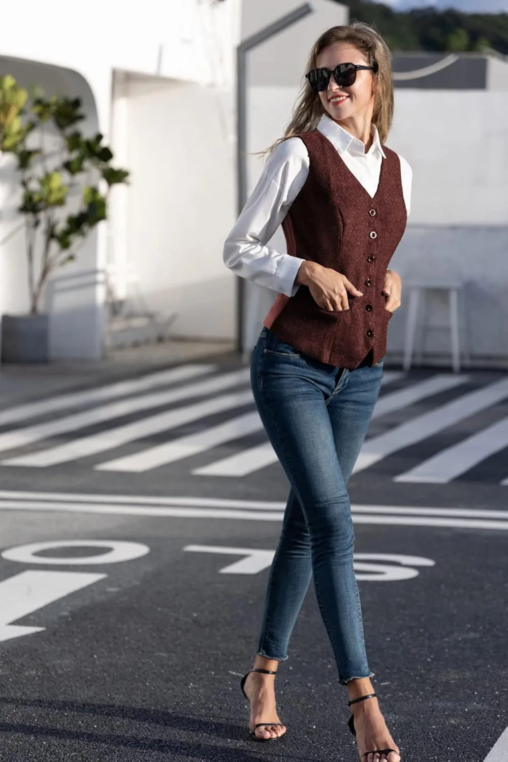 KANCY KOLE Women's Vintage Vest Fully Lined Formal Business Dress Suits Button Down Steampunk Waistcoat