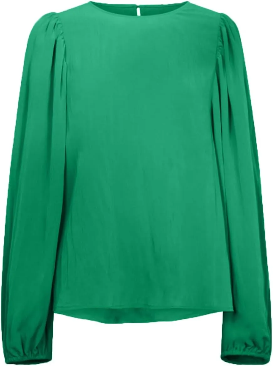 Lesore Womens Blouses Long Sleeve Solid Crewneck Balloon Sleeve Keyhole Back Blouses Tops Tshirts