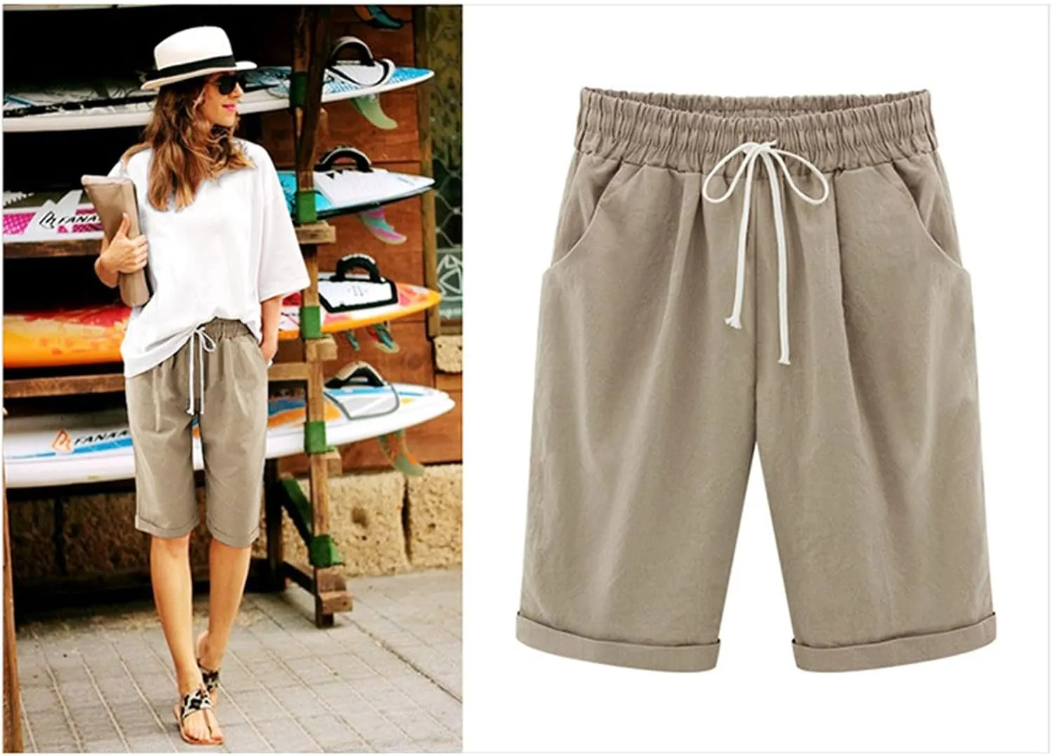 Linen Bermuda Shorts for Women Summer High Waisted Dressy Casual Pleated Wide Leg Summer Shorts with Pockets