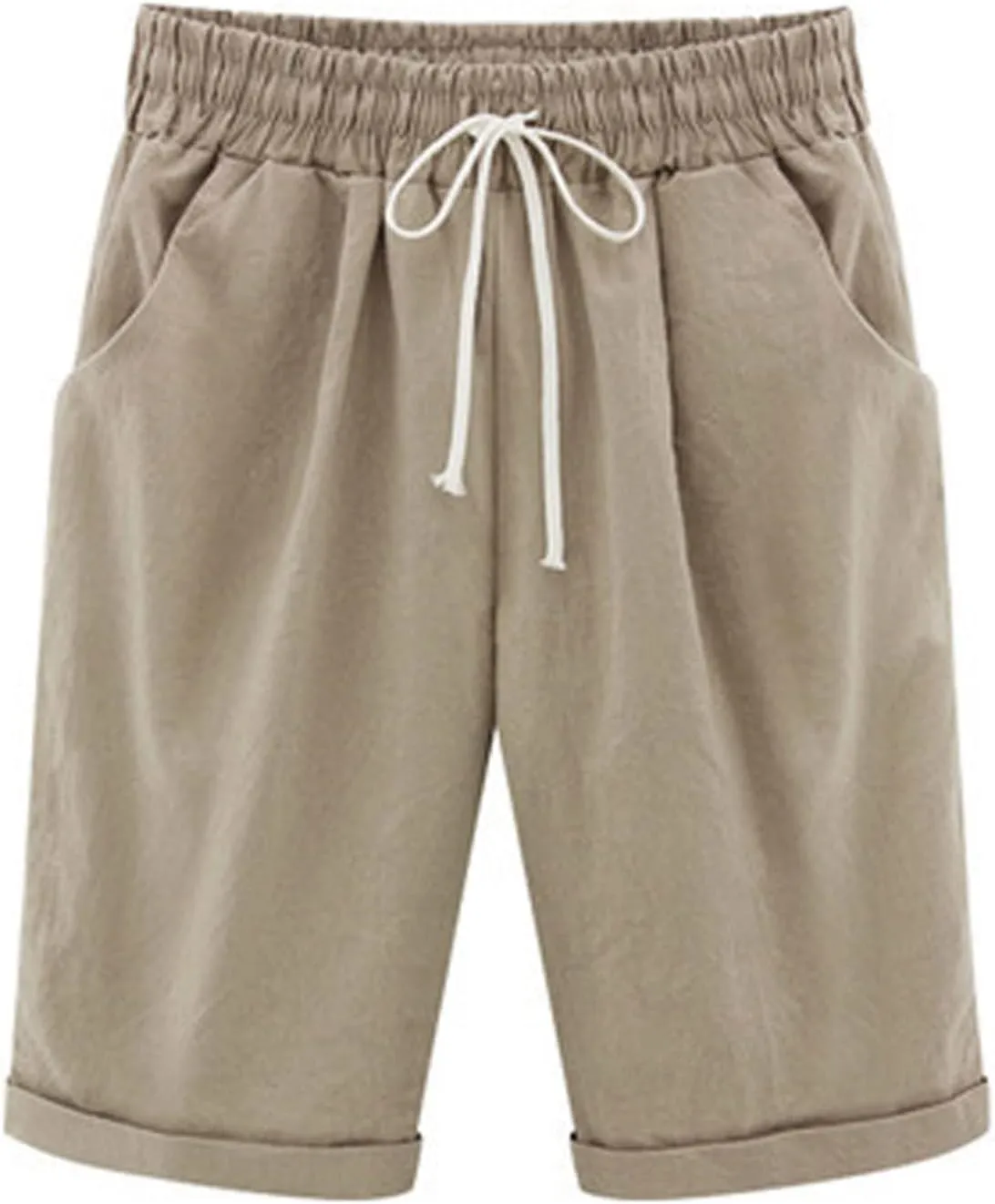 Linen Bermuda Shorts for Women Summer High Waisted Dressy Casual Pleated Wide Leg Summer Shorts with Pockets