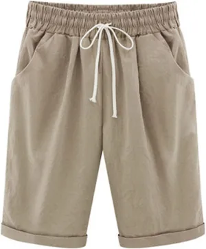 Linen Bermuda Shorts for Women Summer High Waisted Dressy Casual Pleated Wide Leg Summer Shorts with Pockets