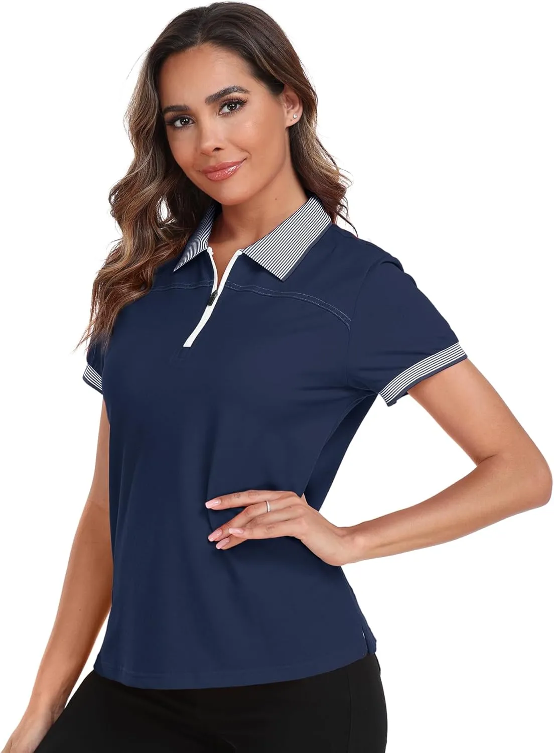 Little Beauty Women's Zipper Golf Polo Shirts Short Sleeve Athletic Shirt with Collar Moisture Wicking