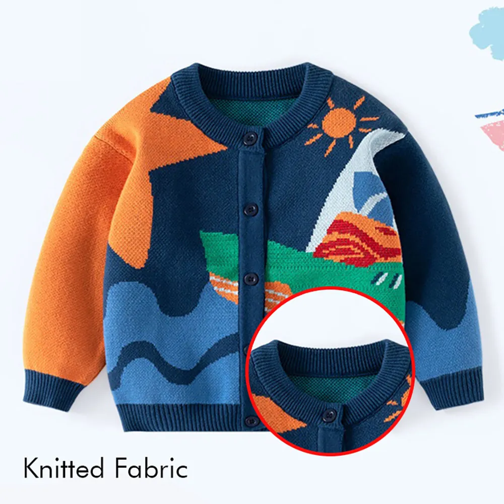 Little Surprise Box Blue Seaside Sunset Theme Cardigan/Warmer/Sweater for Toddlers & Kids