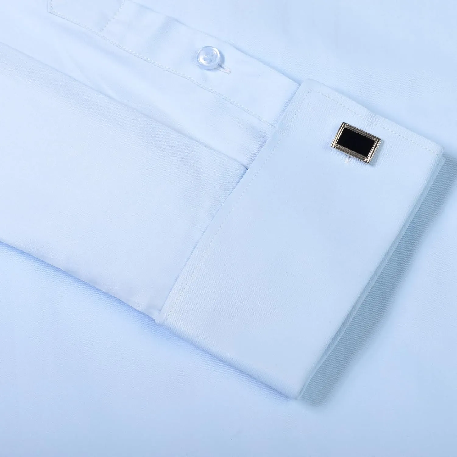 Men's Formal Dress Shirts Hidden Button Front French Cuffs Shirt Random Metal Cufflinks