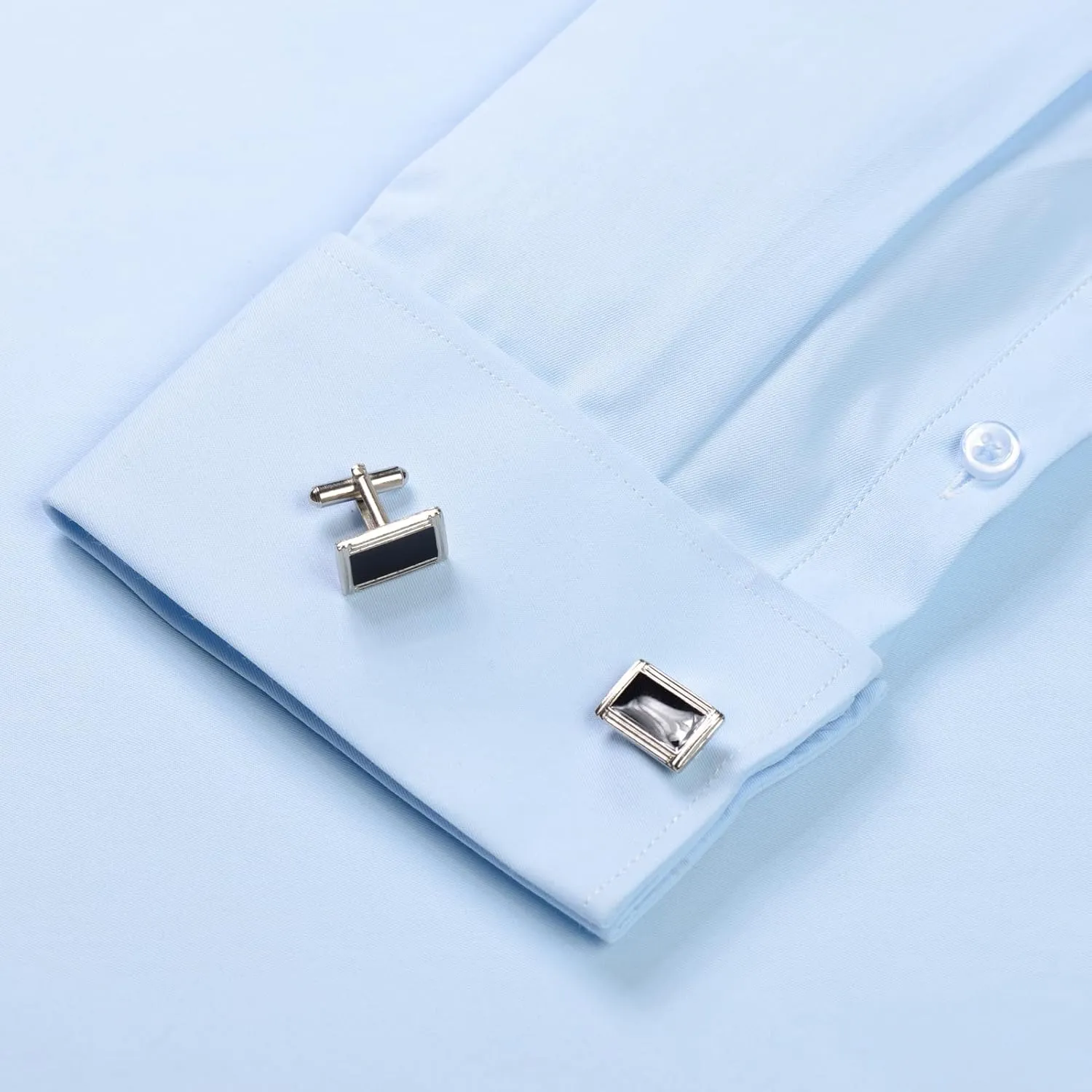 Men's Formal Dress Shirts Hidden Button Front French Cuffs Shirt Random Metal Cufflinks